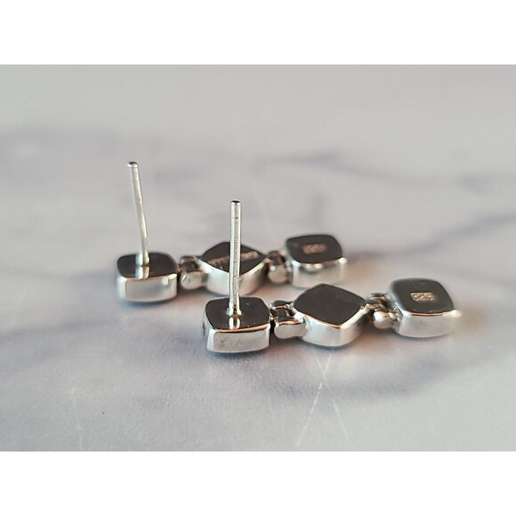 925 Sterling Silver Lapis Lazuli Beaded Dangling Pierced Earrings Vintage - Picture 6 of 10